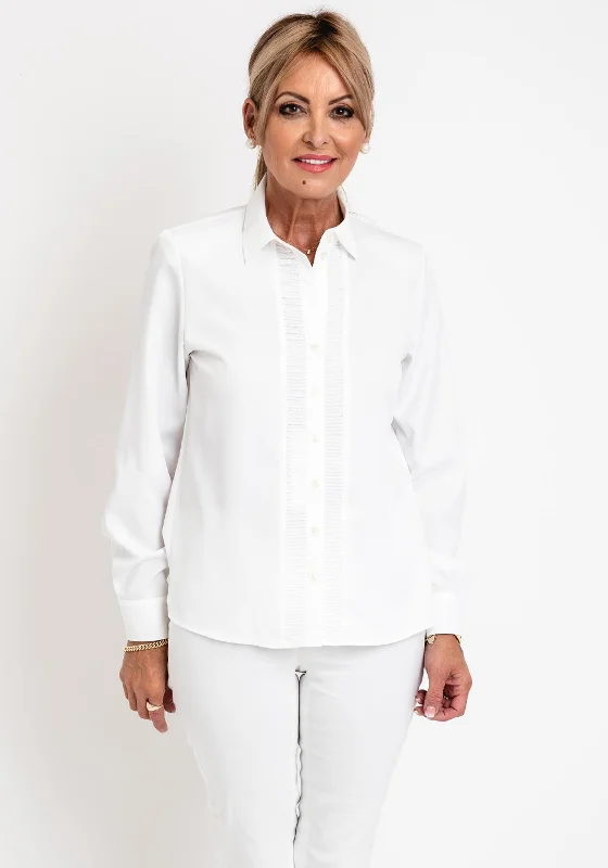 Erfo Shirred Placket Blouse, Off White Soft Satin Blouse