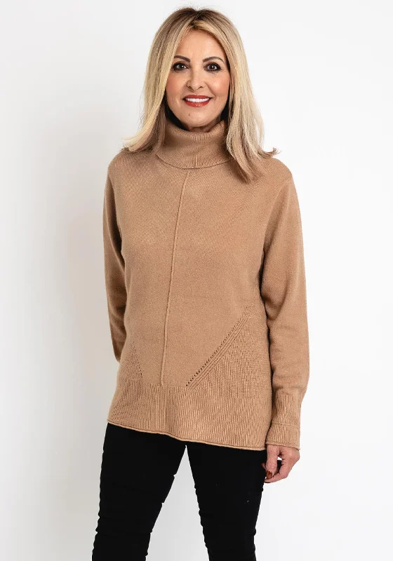 Serafina Collection Ribbed Detailing Sweater, Camel Terry Terry Cloth Terry Knit