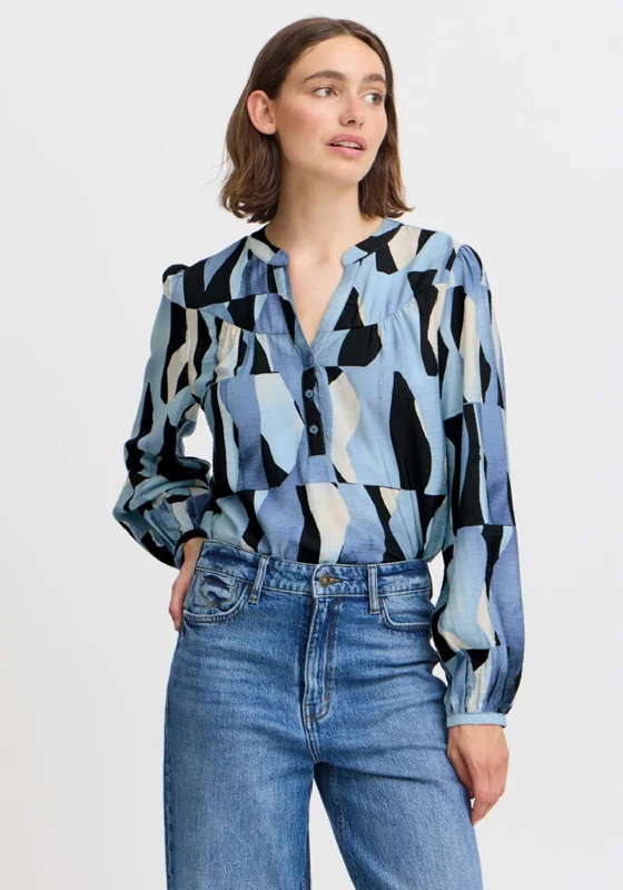 b.young Abstract Print Blouse, Blue Multi Vintage Polka Blouse