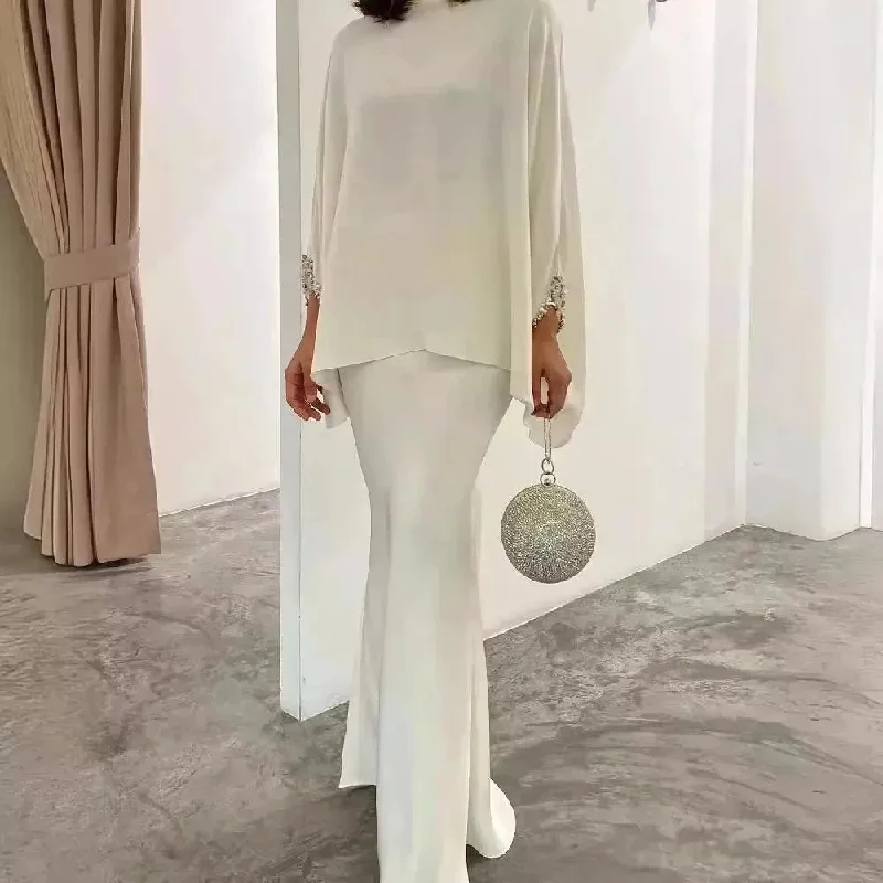 Women's Middle East Pearl Mop Dress Suit Arabtop and Blouse Elegant Matching ArabTop and Skirt suit  Arab2 piece outfit Everyday Stylish Blouse