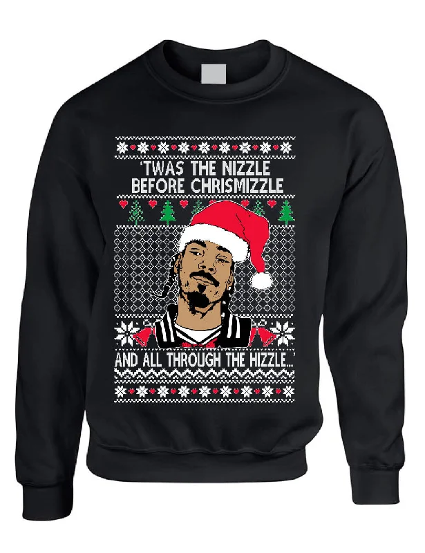 Ugly Christmas Sweater Snoop TWAS The Nizzle Before Chrismizzle Unisex Sweatshirt Hoodie with Exposed Zipper Edgy Industrial