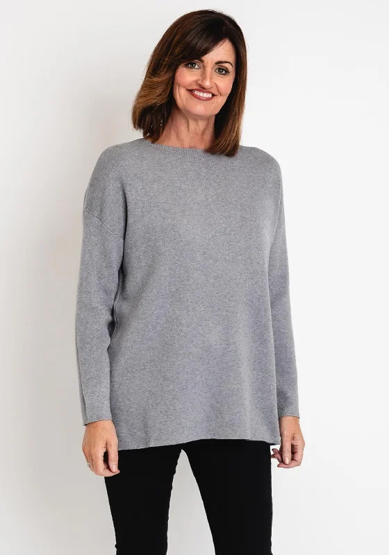 Serafina Collection Round Neck Knit Sweater, Grey Wool Fabric Cashmere Fabric Tweed Fabric