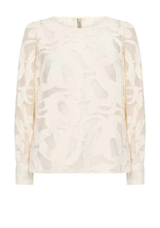 Soyaconcept Ibi Mesh Printed Blouse, Cream Satin Long Blouse