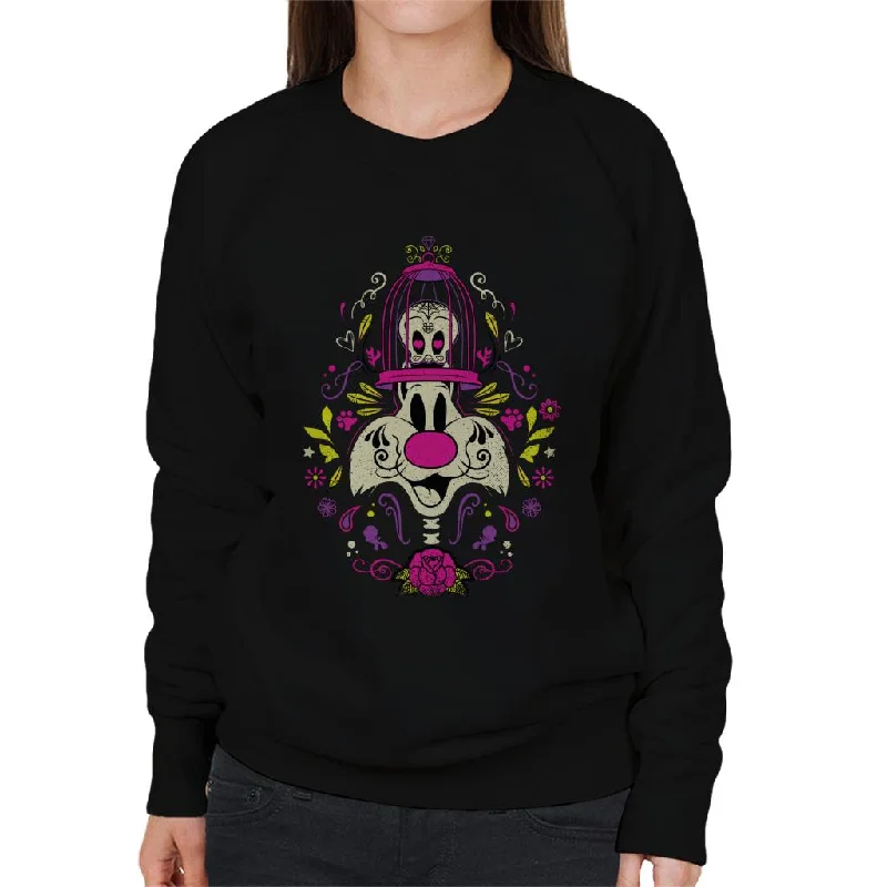 Looney Tunes Halloween Sylvester Tweety Skeleton Women's Sweatshirt Hoodie with Elastic Cuffs Stretchable Comfortable