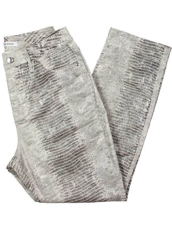 Womens Snake Print Cotton Straight Leg Jeans Fashionable Relaxed Fit Denim