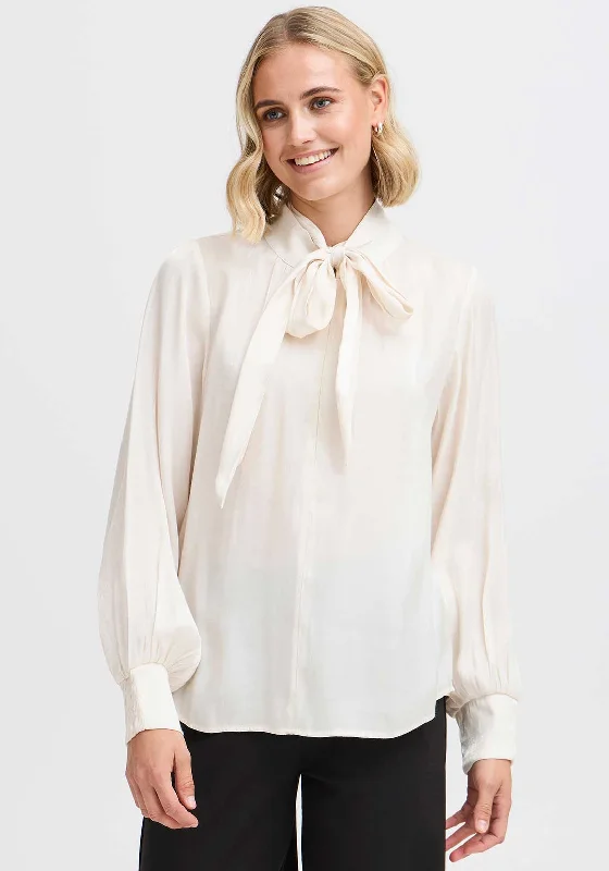 Fransa Monika Shimmery Tie Blouse, Cream Everyday Stylish Blouse