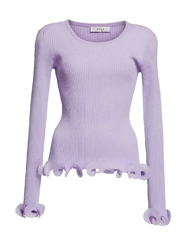 Women's Wired Edges Ribbed Knit Pullover Sweater In Lavender Rayon Fabric Velvet Fabric Corduroy Fabric