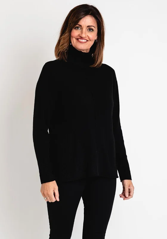 Serafina Collection Ribbed Detailing Sweater, Black Sequined Glittery Shiny