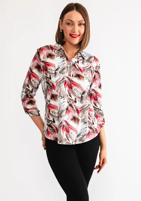 Leon Collection Floral Print Blouse, Red Multi Playful Puff Blouse