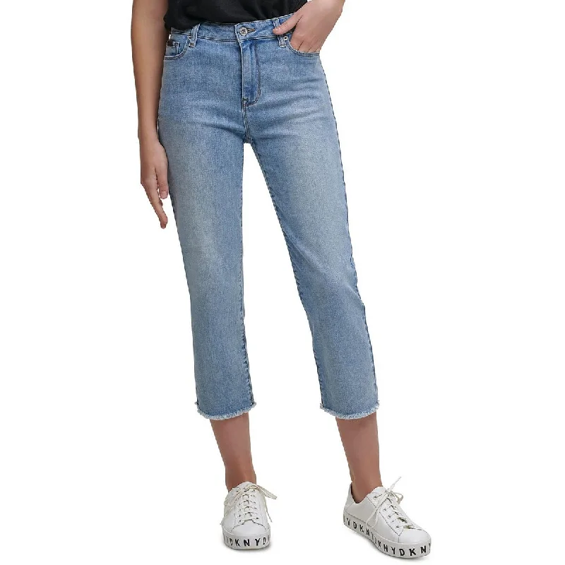 Rivington Womens Frayed Hem Denim Cropped Jeans Comfortable Zip-Fly Denim Jeans