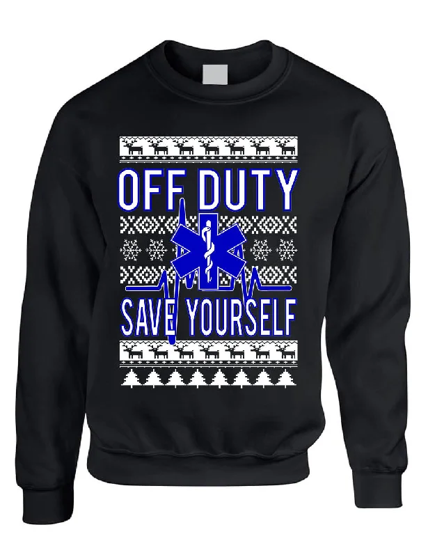 Xmas EMT Off Duty Save Yourself Adult  Sweatshirt Hoodie Dress Longline Feminine