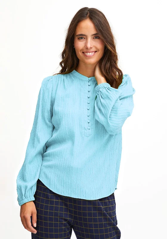 Fransa Woven Button Blouse, Ethereal Blue Peter Pan Collar Blouse