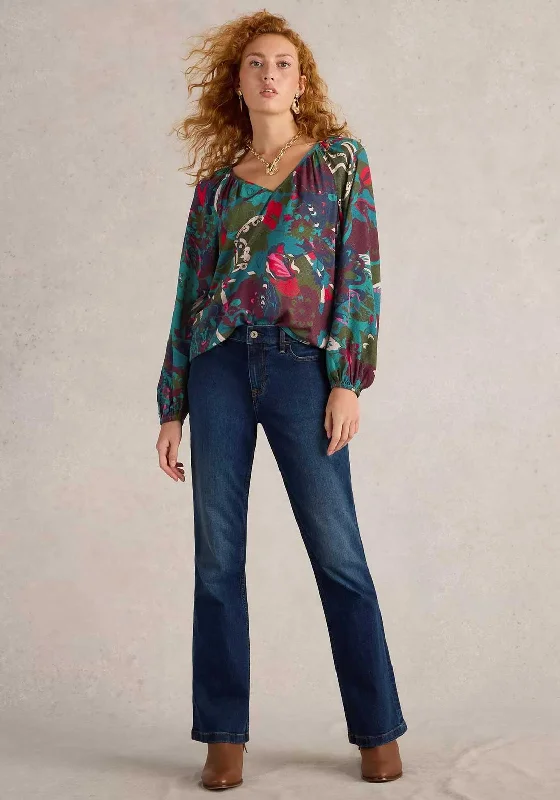 White Stuff Imogen Floral Print Blouse, Green Multi Relaxed Fit Blouse