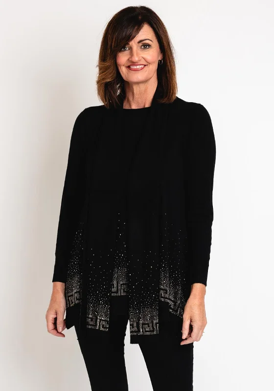 Serafina Collection Embellished Knit Sweater & Scarf Set, Black Boat Neck Shawl Collar Notched Collar