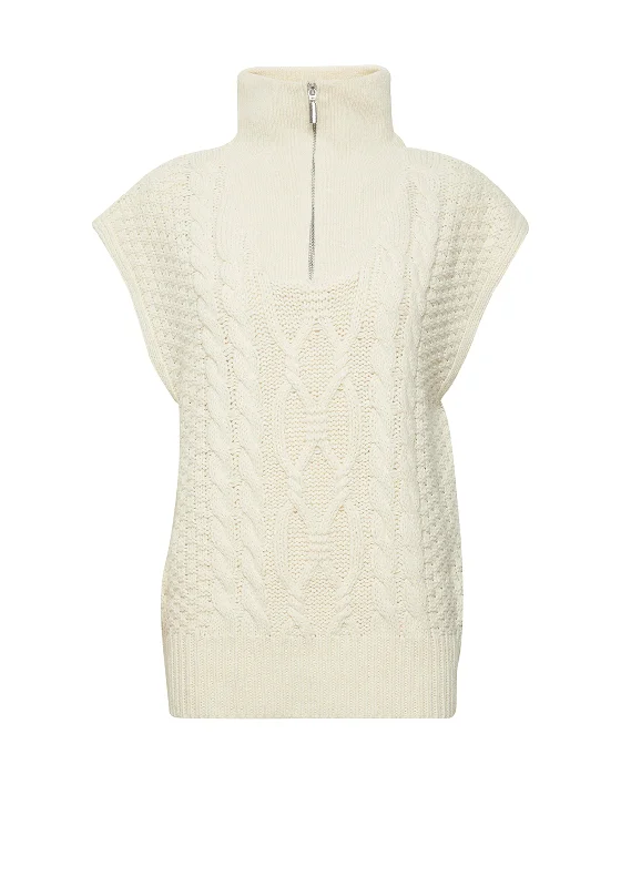 Ichi Adison Cable Knit Sweater Vest, Beige Nylon Fabric Polyester Fabric Spandex Fabric