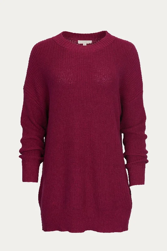 Ribbed-Knit Cotton Sweater In Plum Boat Neck Shawl Collar Notched Collar