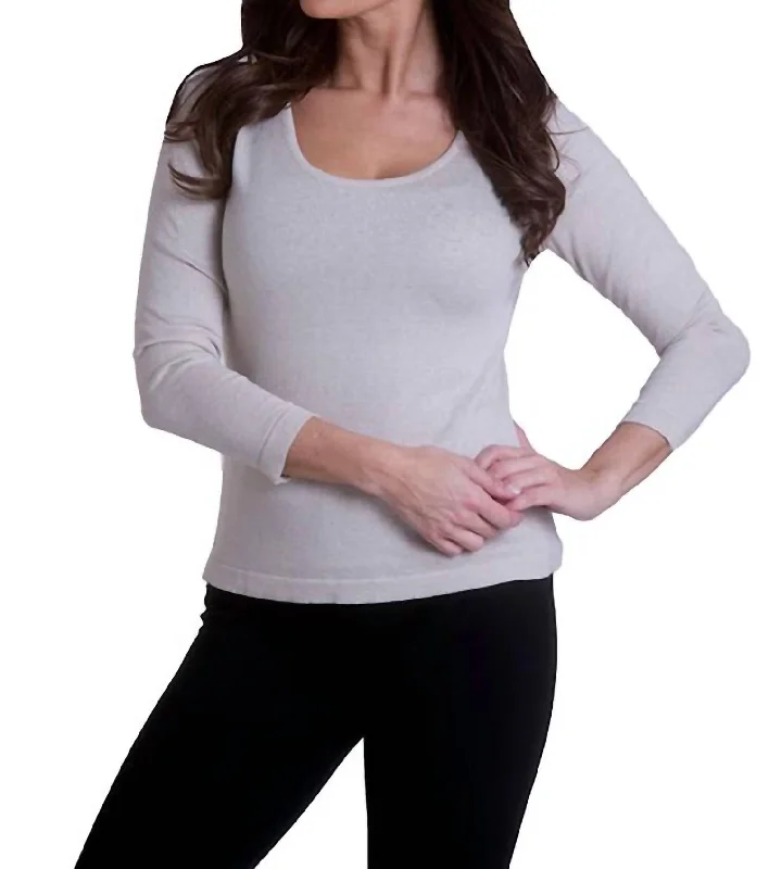 Long Sleeve Scoop Neck Sweater In Gray Collared Crew Neck Turtle Neck