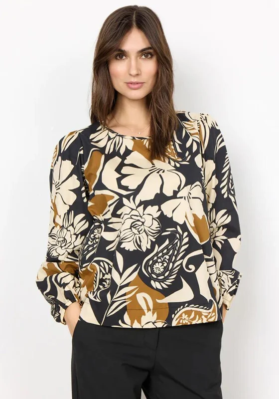 Soyaconcept Tamaya Floral Print Blouse, Camel Wrap Front Blouse