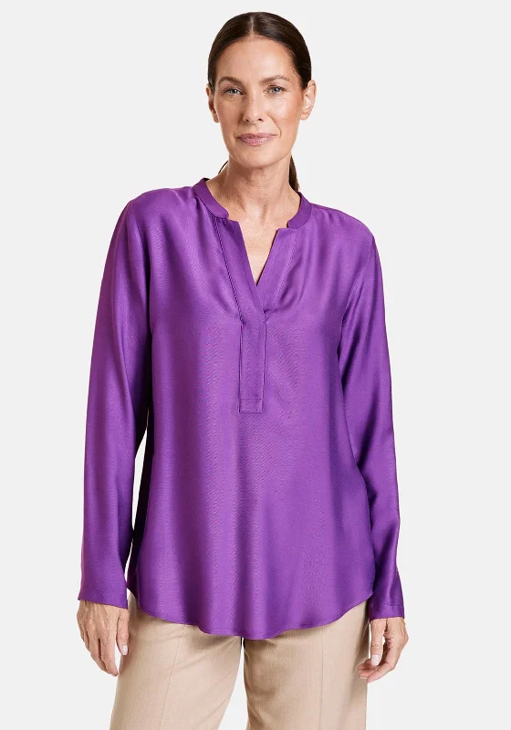 Gerry Weber Notch Neckline Basic Blouse, Purple Oversized Silk Blouse