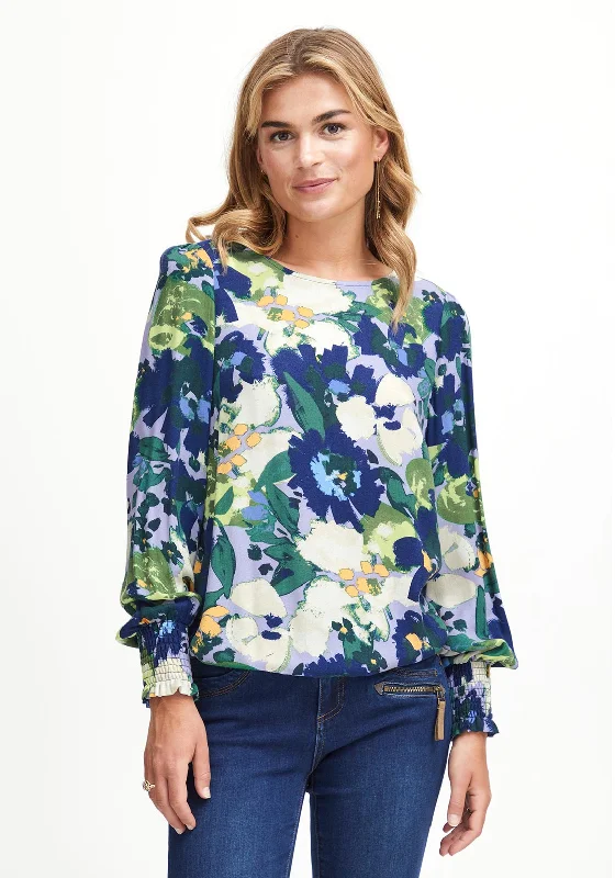 Fransa Floral Print Blouse, Lavendar Mix Feminine Puff Blouse