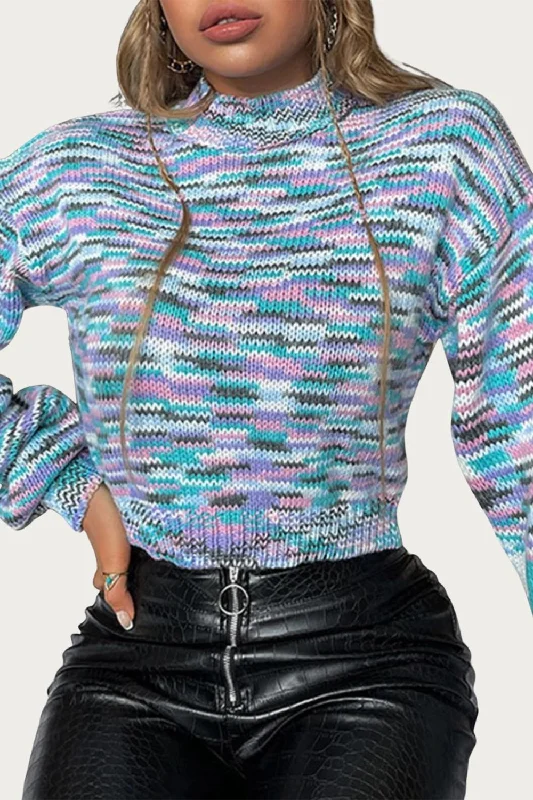 Cropped Mock Neck Space-Dyed Sweater In Multi Fitted Slim Tailored