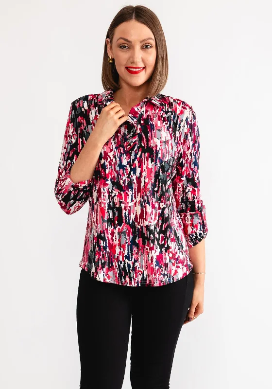 Leon Collection Abstract Print Blouse, Pink Multi Floral Print Blouse