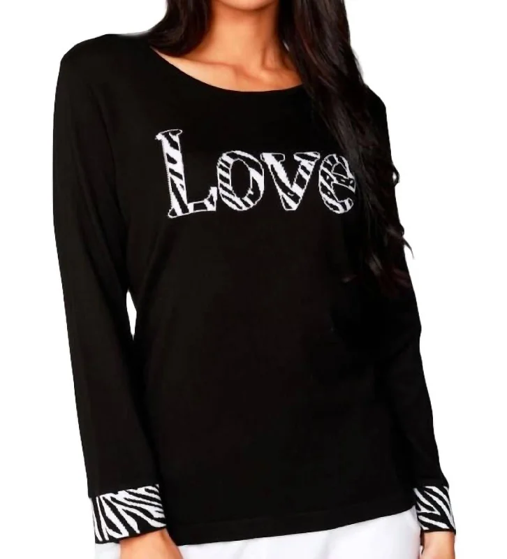 Love Scoop Neck Sweater In Black Elasticated Padded Insulated