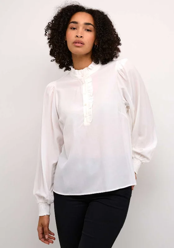 Kaffe Dorit Ruffle Neck Blouse, White Modern Work Blouse