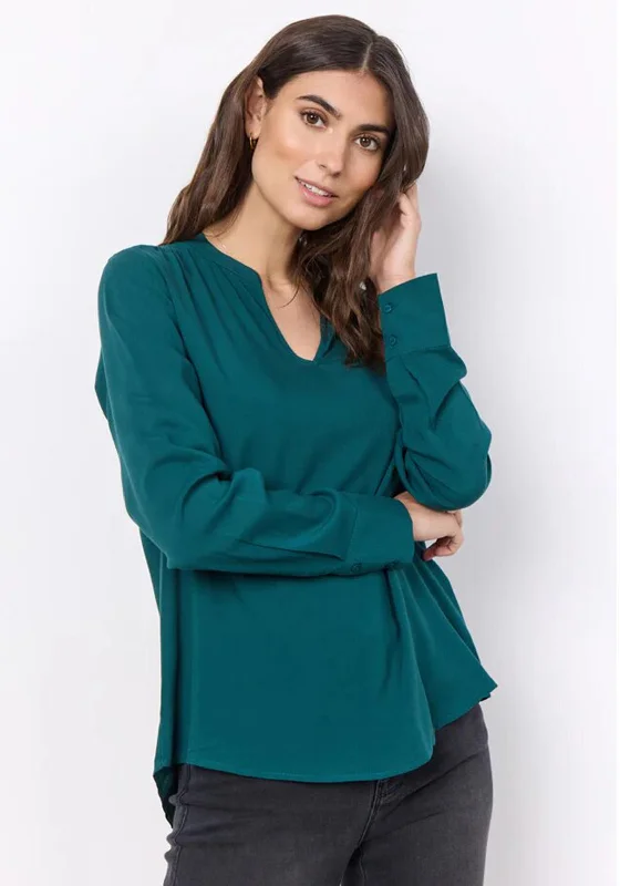 Soyaconcept Radia V-Neck Lightweight Blouse, Green Soft Satin Blouse