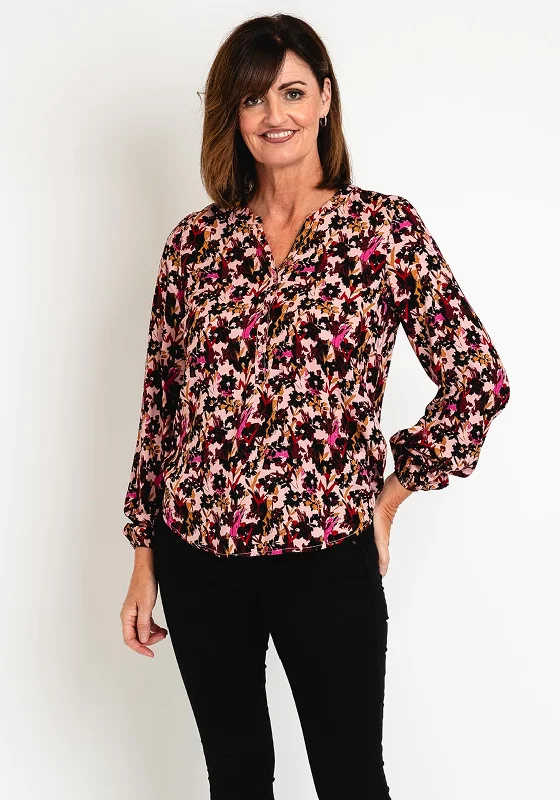 Soyaconcept Talena Split Neckline Lightweight Floral Blouse, Rose Floral Print Blouse