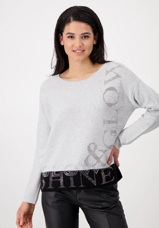 Monari Colour Block Rhinestone Text Sweater, Grey Spandex Rayon Corduroy