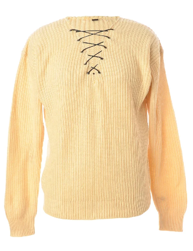 Label Yellow Lace Up Jumper Terry Terry Cloth Terry Knit