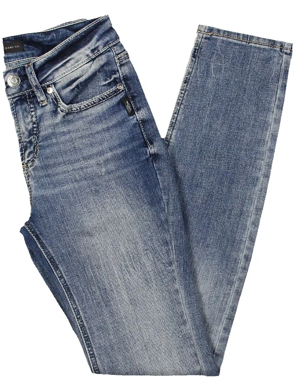 Womens Mid-Rise Faded Straight Leg Jeans Trendy Wide-Legged High-Waist Jeans