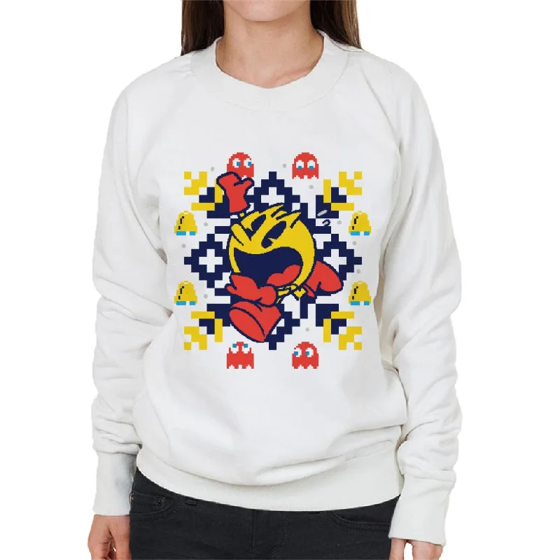 Pac-Man Christmas Snowflakes Running Women's Sweatshirt Hoodie with Full-Zip Functional Layering