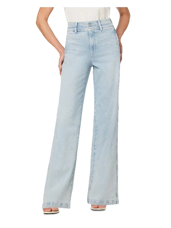 Womens High Rise Light Wash Wide Leg Jeans Stylish Paperbag Waist Denim