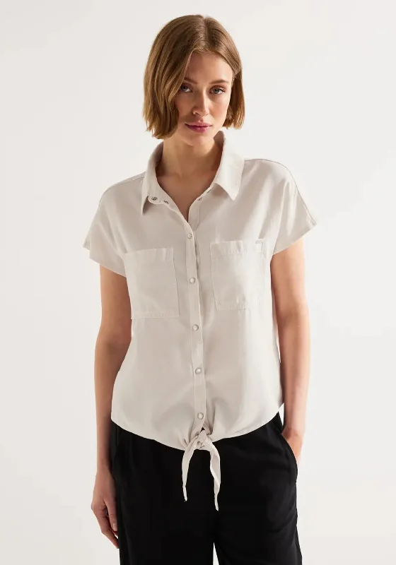 Street One Knot Detail Blouse, Soft Ecru Textured Cotton Blouse