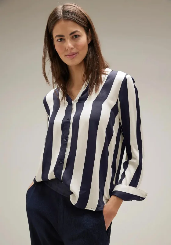 Street One Satin Stripe Blouse, Lucid White Elegant Office Blouse