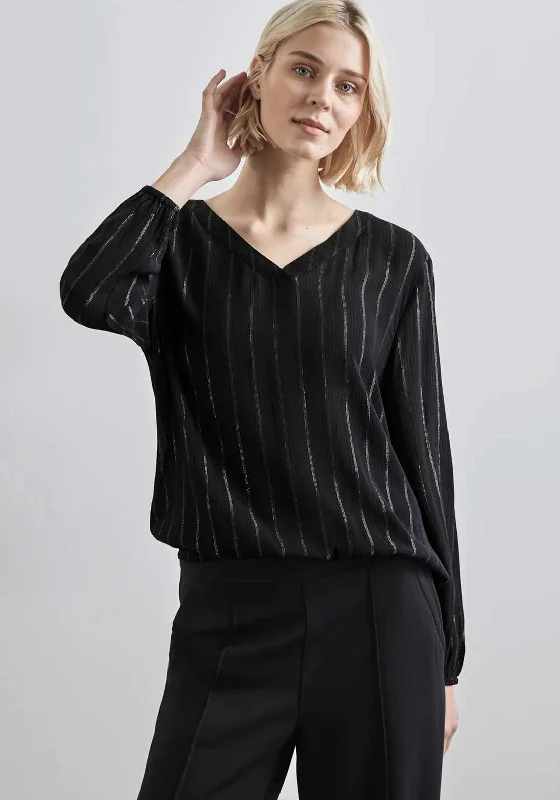 Street One Metallic Stripe Blouse, Black Balloon Sleeve Blouse