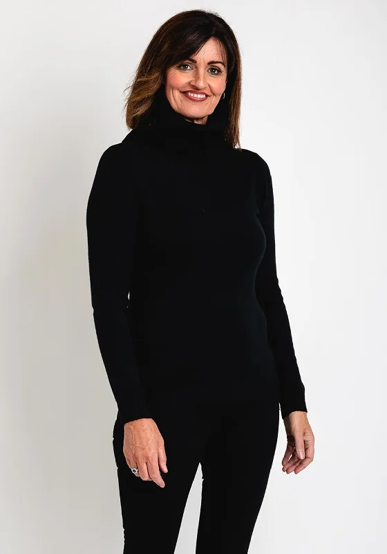 Serafina Collection Light Weight Roll Neck Sweater, Black Knit Fabric Woven Fabric Fleece Fabric