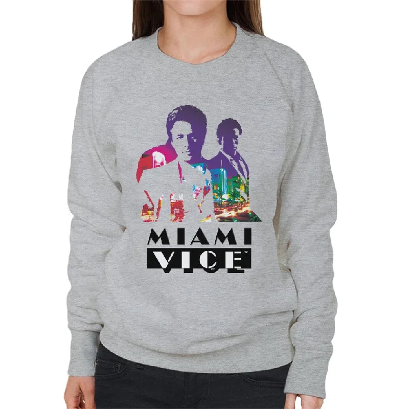 Miami Vice Sonny And Rico City Lights Silhouette Women's Sweatshirt Hoodie Jacket Zipper Layering