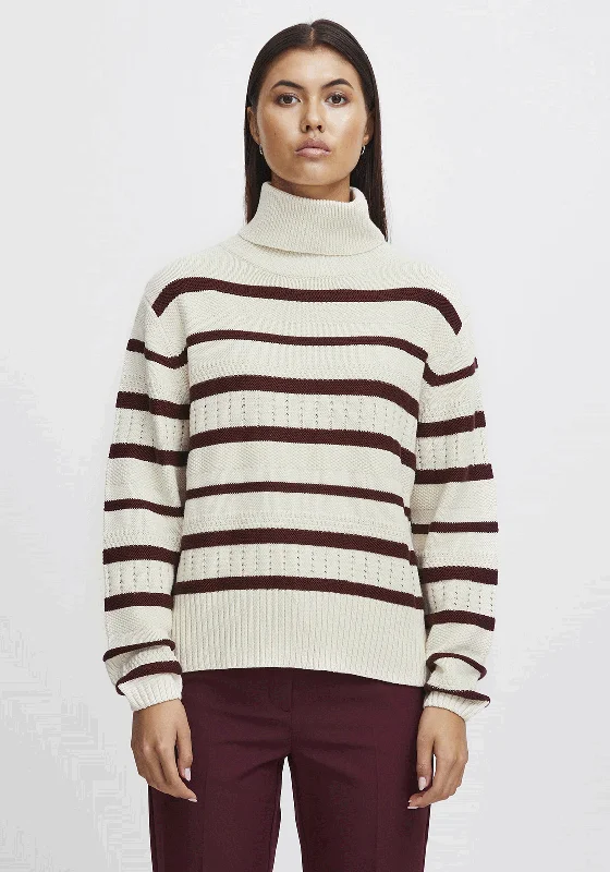 Ichi Relaxed Stripe Knitted Sweater, Birch Fleece Fabric Down Fabric Feather Fabric