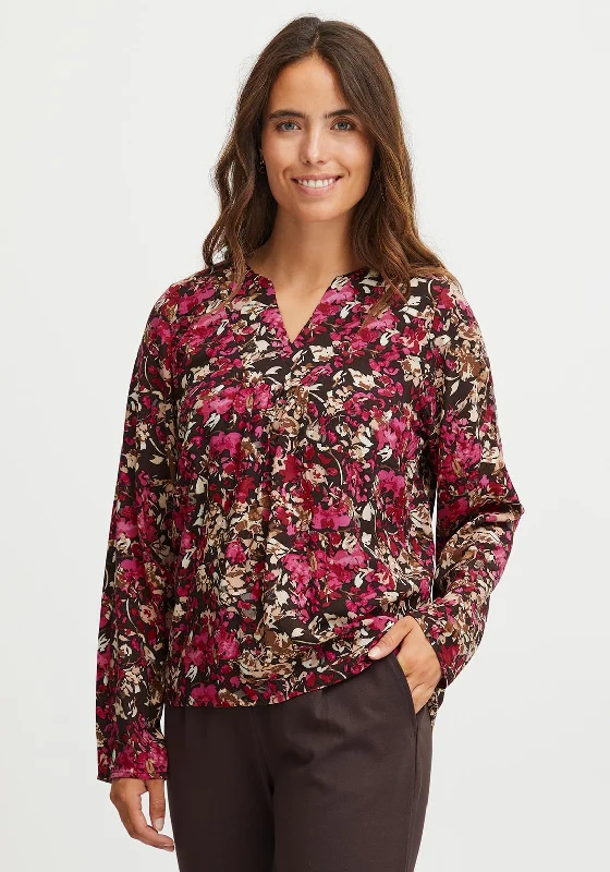 Fransa Floral Print Blouse, Very Berry Bell Sleeve Blouse