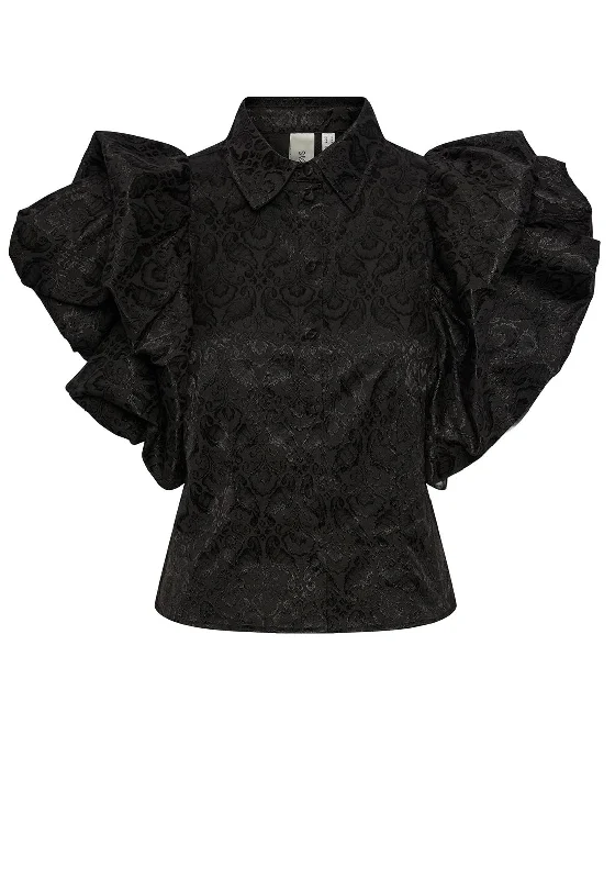 Y.A.S Tapera Jacquard Extreme Puff Sleeve Blouse, Black Vintage Lace Blouse