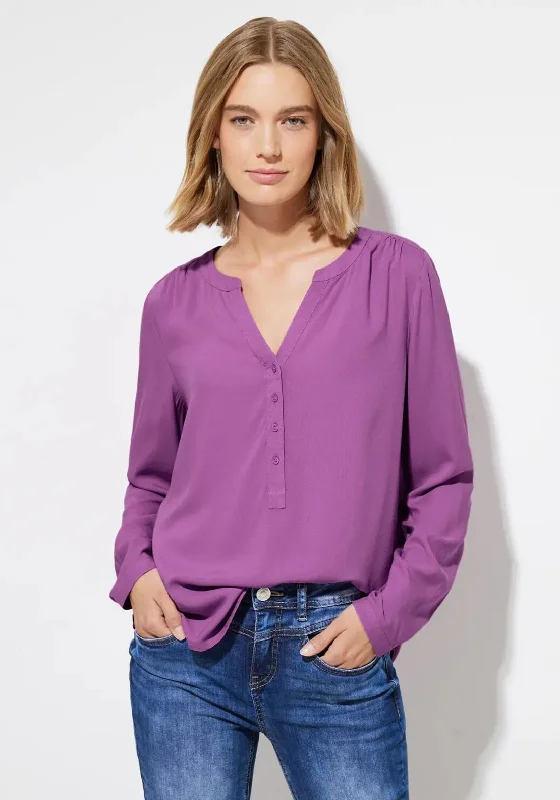 Street One Lightweight Button Up Blouse, Meta Lilac Drape Neck Blouse