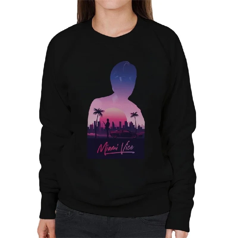 Miami Vice Sunset City Silhouette Women's Sweatshirt Hoodie with Cuffed Sleeves Snug Secure