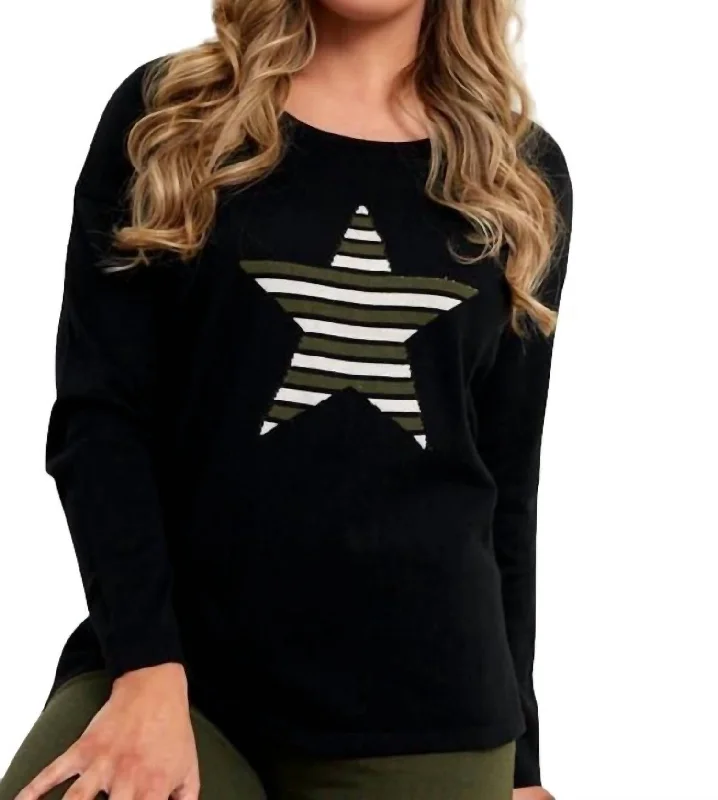 Star Crew Neck Sweater In Black Polka Dot Checkered Tartan