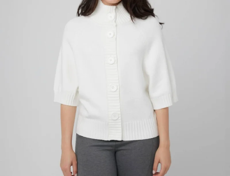 Front Button Up Sweater In Off White Transparent Opaque Sheer