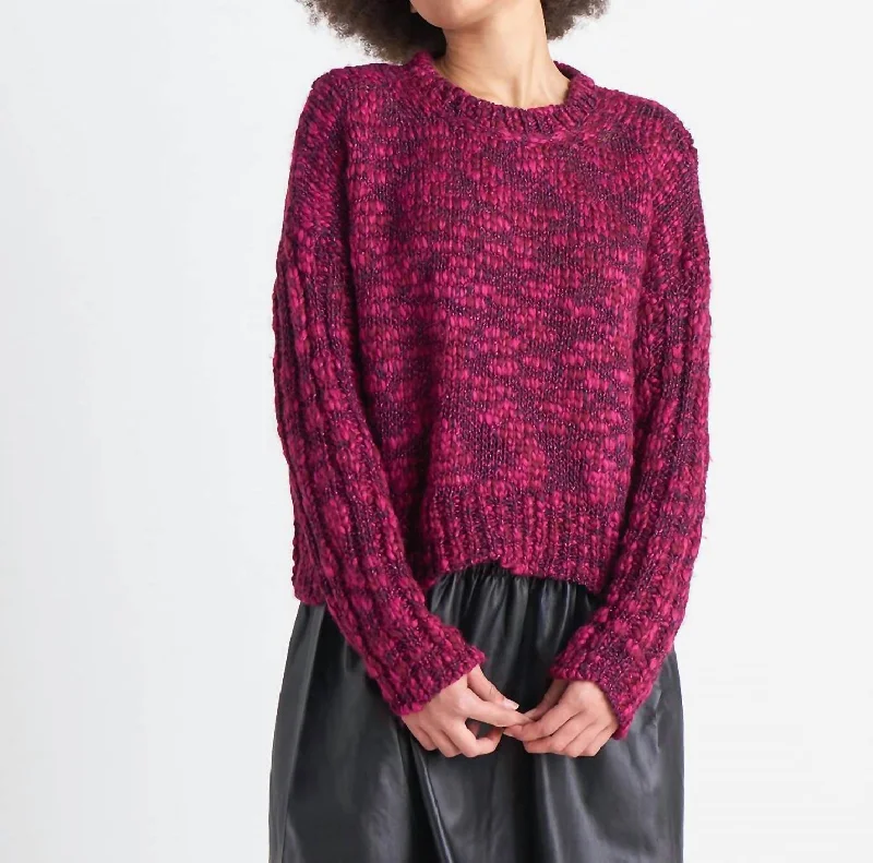 Chunky Knit Sweater In Berry Melange Wool Fabric Cashmere Fabric Tweed Fabric