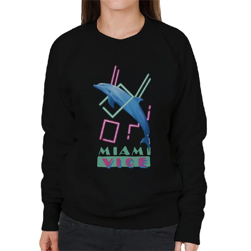 Miami Vice Dolphin Jump Women's Sweatshirt Hoodie with Color Block Contrast Stylish