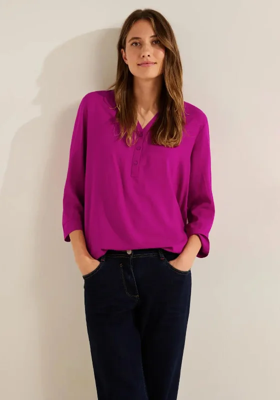 Cecil Half Button Viscose Blouse, Cool Pink Casual Relaxed Fit Blouse